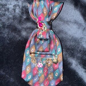Multicolor Geometric Tie with Pink Flamingo and Charm Accents